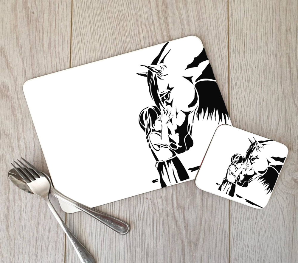 Horse & Girl Hardboard Placemat and Coaster Set